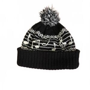 Black Beanie with Music Notes and Pompom One Size